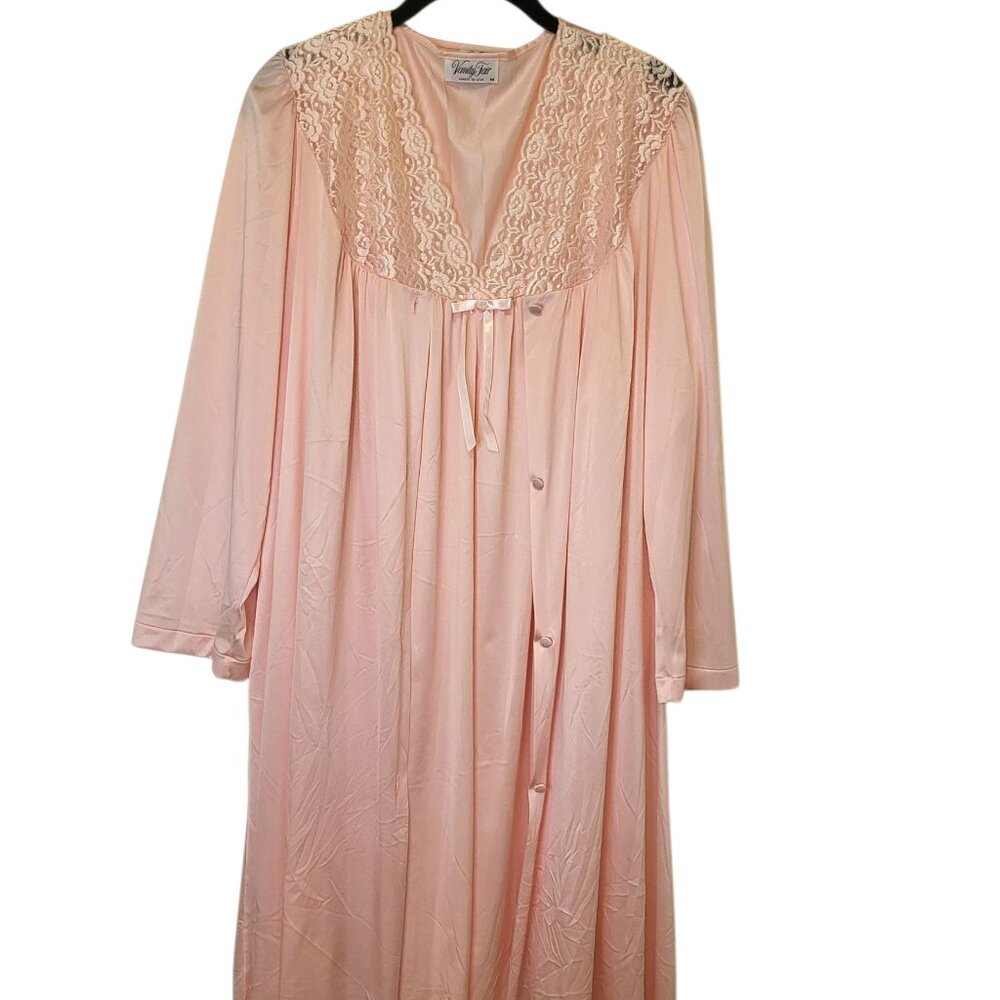 Vintage Vanity Fair Pink Sleeveless Nightgown & LS Robe Peignoir Set Size Medium
